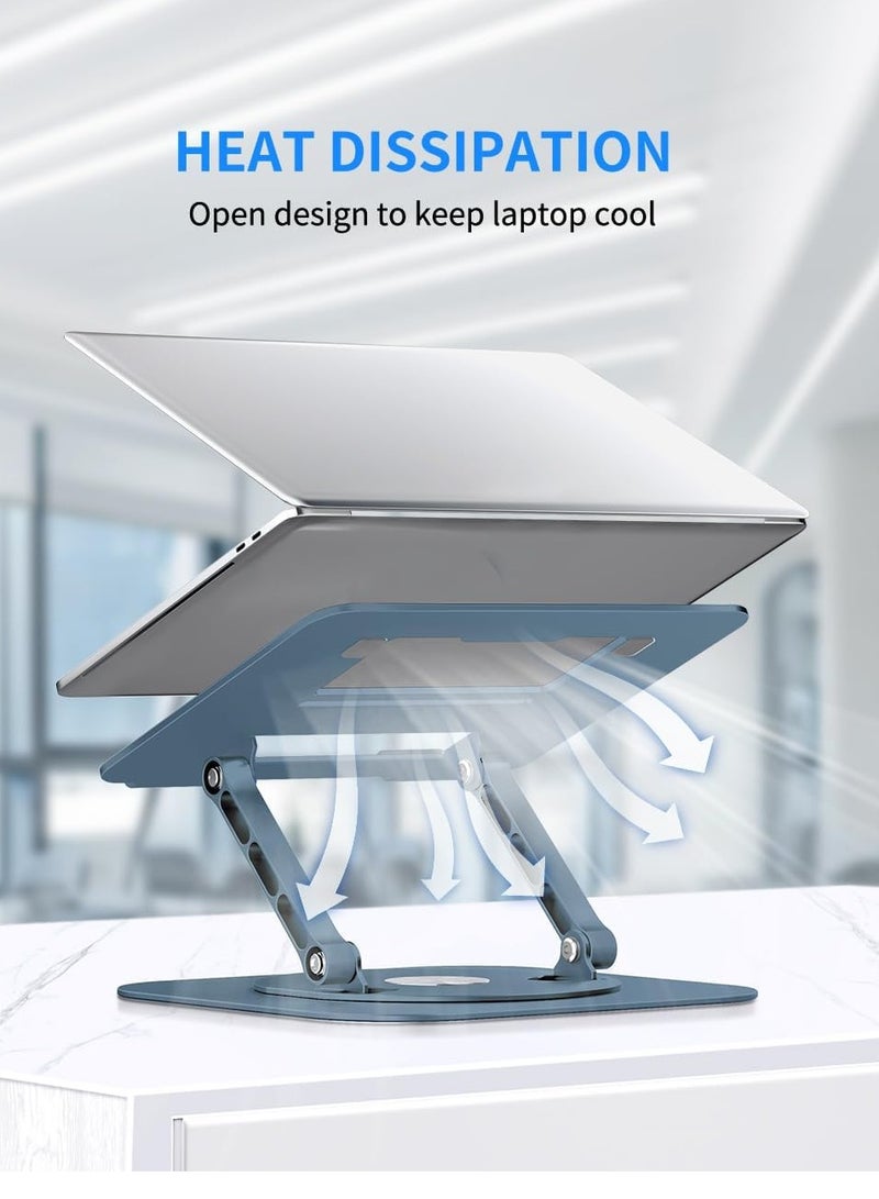 Adjustable Laptop Stand with 360-Degree Rotating Base, Ergonomic Foldable Laptop Holder, Compatible with MacBook Pro/Air, Notebook up to 16 Inches, Navy Blue  This adjustable laptop stand provides ergonomic support and features a 360-degree rotating base, allowing you to easily adjust the angle for comfortable viewing. It is foldable for easy storage and portability. Compatible with MacBook Pro/Air and notebooks up to 16 inches in size, it offers a practical solution for maintaining a comfortable working posture while preventing neck and back strain. The navy blue color adds a stylish touch to your workspace. - Image 4
