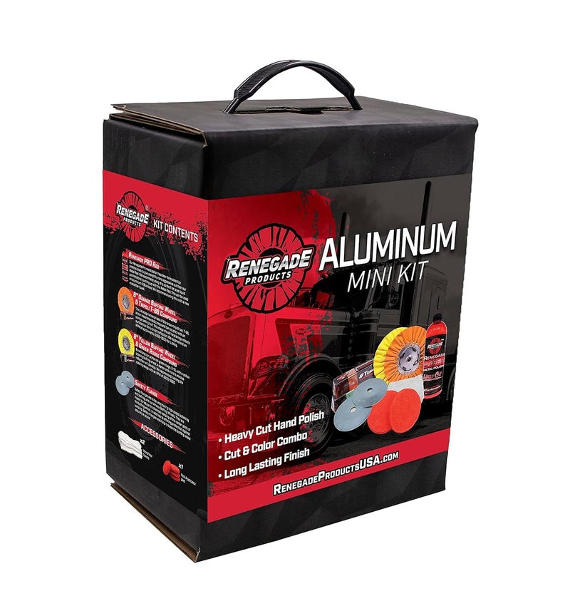 Renegade Products Aluminum Polishing Mini Kit Complete with Buffing Wheels Buffing Compounds Right Angle Grinder Safety Flange Pro Red Hand Polish and Microfibers