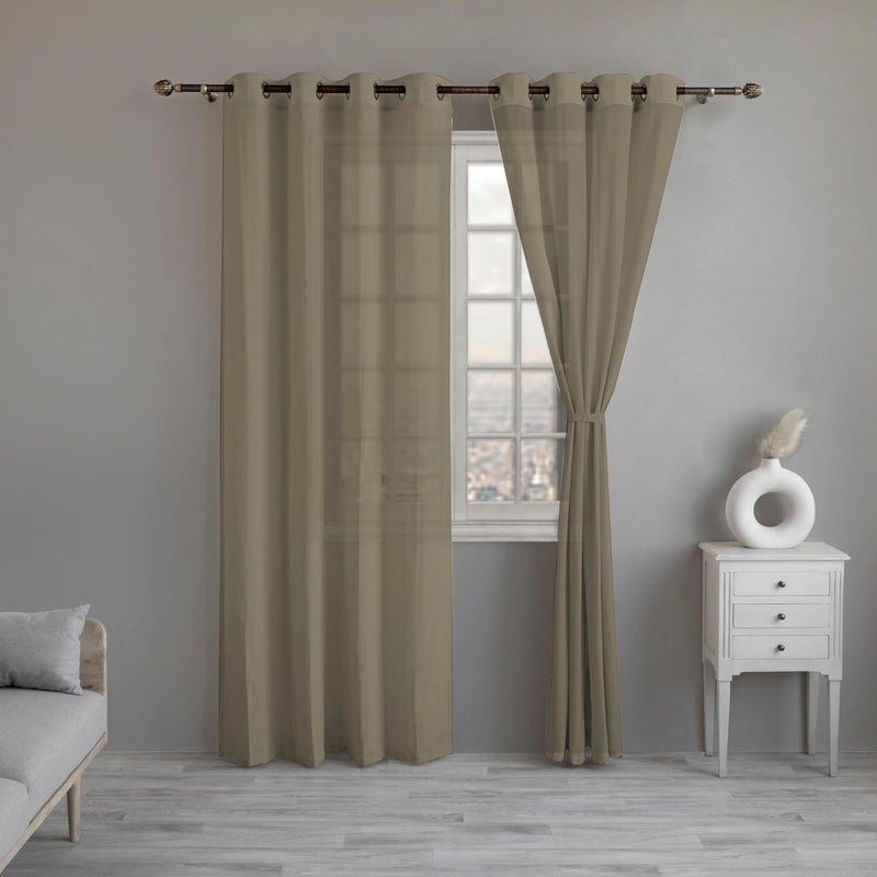 LINENWALAS Beige Cotton Linen Sheer Curtains 9 Feet Door Curtain Set of 2 Solid Curtains for Kitchen Bedroom Curtains with Eyelet Rings Light Filtering 45X 9 ft - Image 1