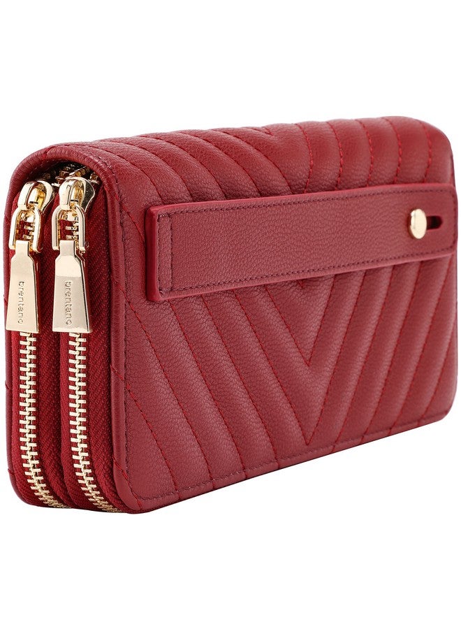 B BRENTANO محفظة مزدوجة بسحاب من الجلد النباتي مع حزام يد قابض (أحمر) - Image 1