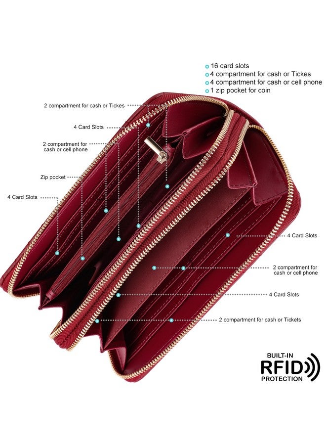 B BRENTANO محفظة مزدوجة بسحاب من الجلد النباتي مع حزام يد قابض (أحمر) - Image 3