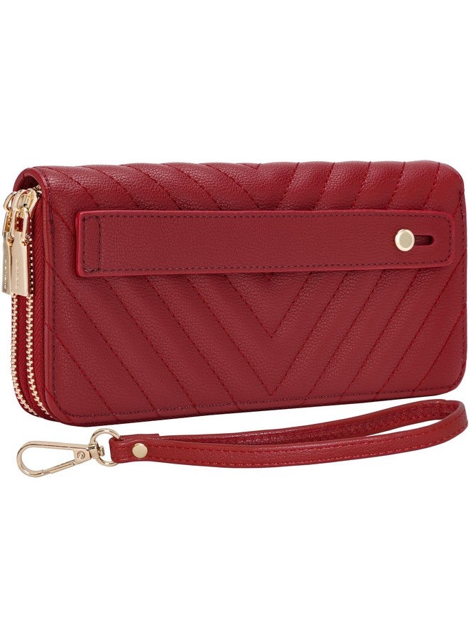 B BRENTANO محفظة مزدوجة بسحاب من الجلد النباتي مع حزام يد قابض (أحمر) - Image 2