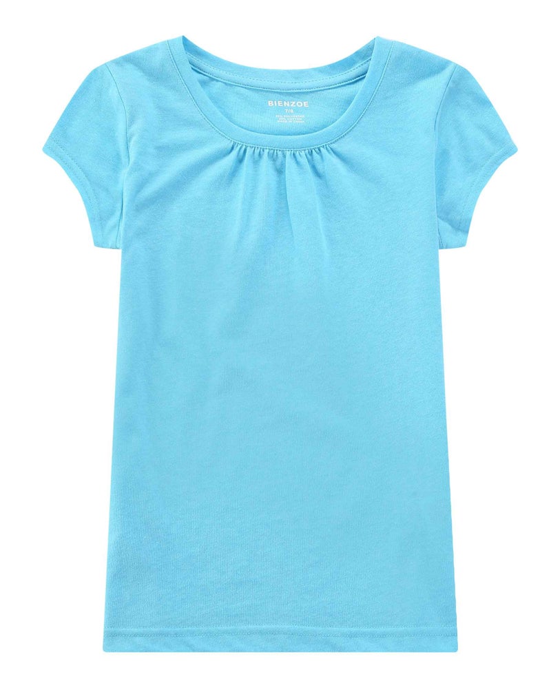 Bienzoe Girl School Uniform Breathable Quick-Dry Short Sleeve T-Shirt Pack B Blue Grey Purple Size 14-16 - Image 4