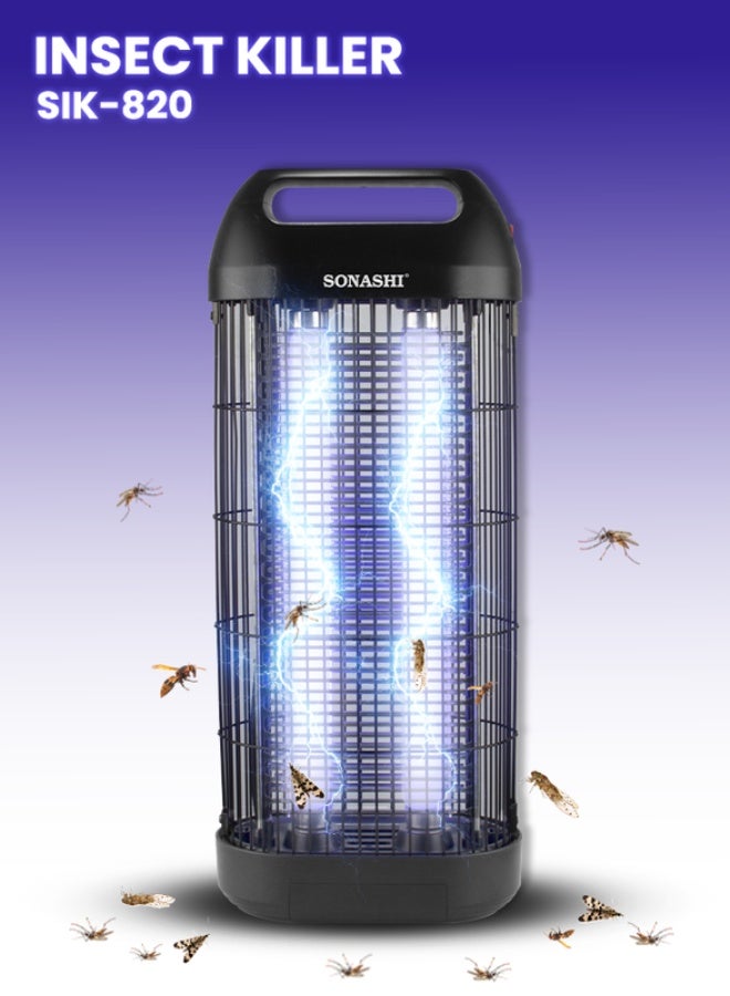 Electric Insect Killer 20W - Easy to Use/Install | Ultra UV 2-Tube - Attracts Fly/Mosquitoes/Bugs & Other Insects | No Poisonous Vapor or Emitting Odor | Removable Collection Tray | Perfect for Home, Indoor/Outdoor, Commercial & Hotel Use | SIK-820 20 W SIK-820 Black