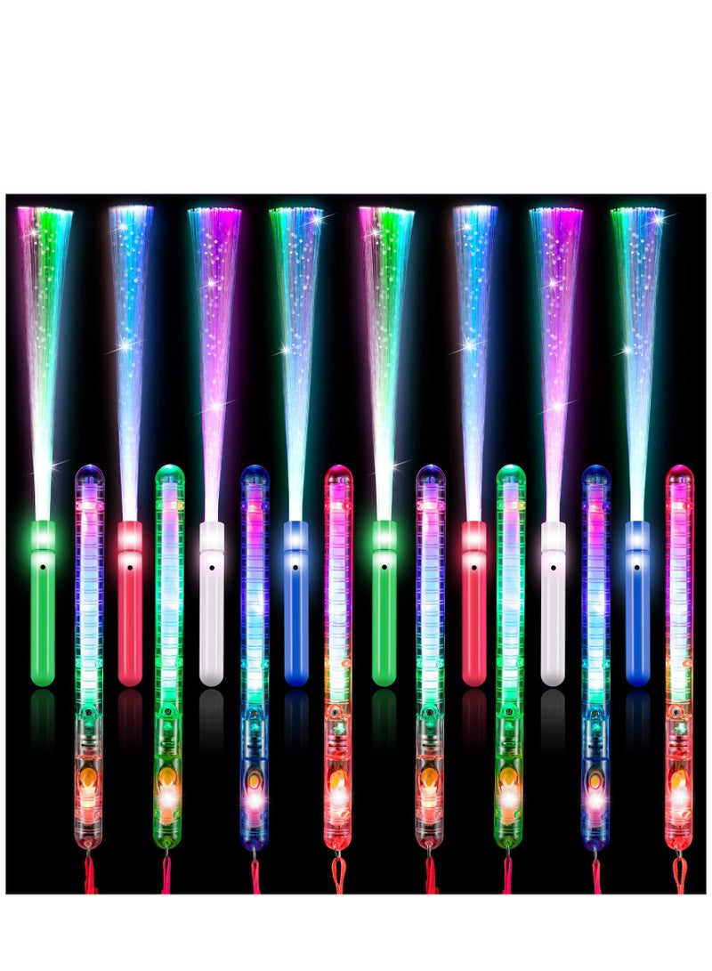 SYOSI Color Glow Sticks, KASTWAVE Glow in the Dark Party Supplies Includes 4 Fiber Optic Light up Wand and 4 LED Glow Sticks Glow Flashing Wands Multi Color Glow Sticks for Party Included (8 Pieces) - Image 1