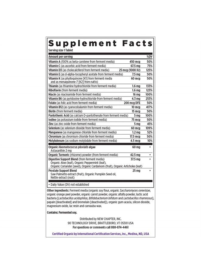 New Chapter فيتامينات متعددة للرجال 50 عامًا فما فوق - فيتامين يومي لكل رجل 55+ مع بروبيوتيك مخمر + أطعمة كاملة + أستازانتين + مكونات عضوية غير معدلة وراثيًا - 24 حبة - Image 2