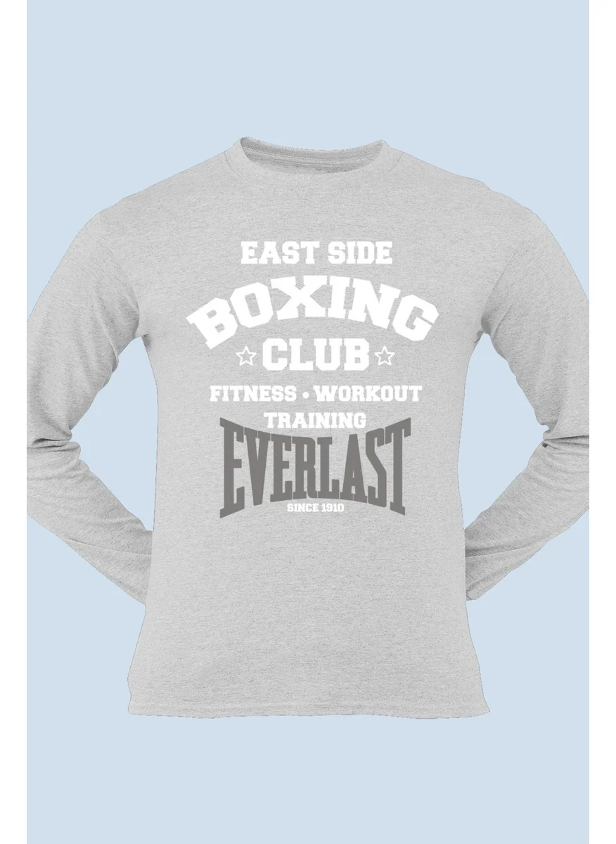روك اند رول Rock & Roll Boxing Club Gray Long Sleeve Men's Combed Cotton T-Shirt