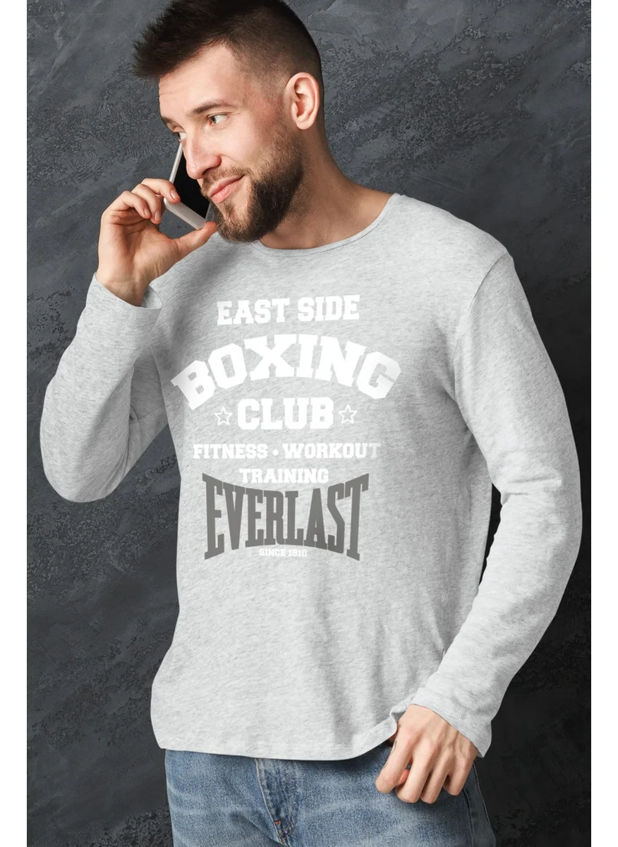 روك اند رول Rock & Roll Boxing Club Gray Long Sleeve Men's Combed Cotton T-Shirt