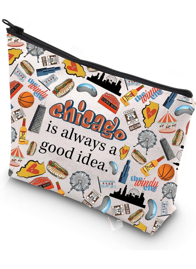 WCGXKO - WCGXKO Chicago Trip Gift Chicago State Gift Chicago Travel Gift Moving to Chicago Gift Chicago Zipper Pouch Makeup Bag (Chicago Trip1) - Image 1