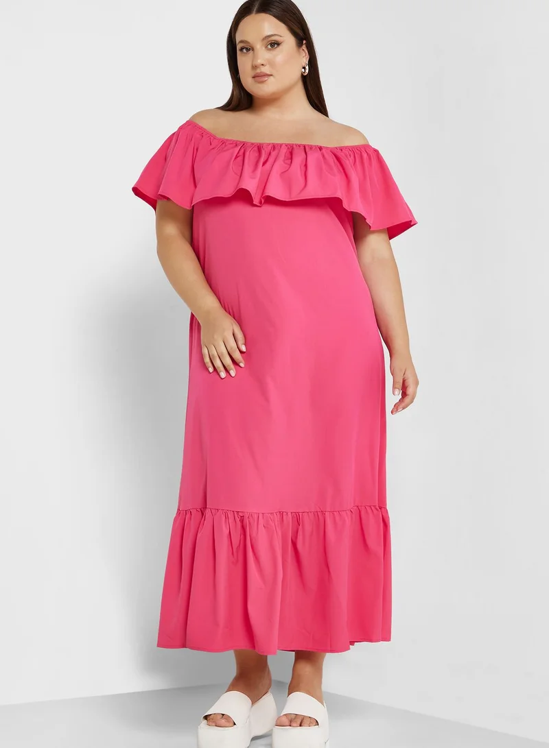 Ginger Plus Off Shoulder Frill Detail Dress