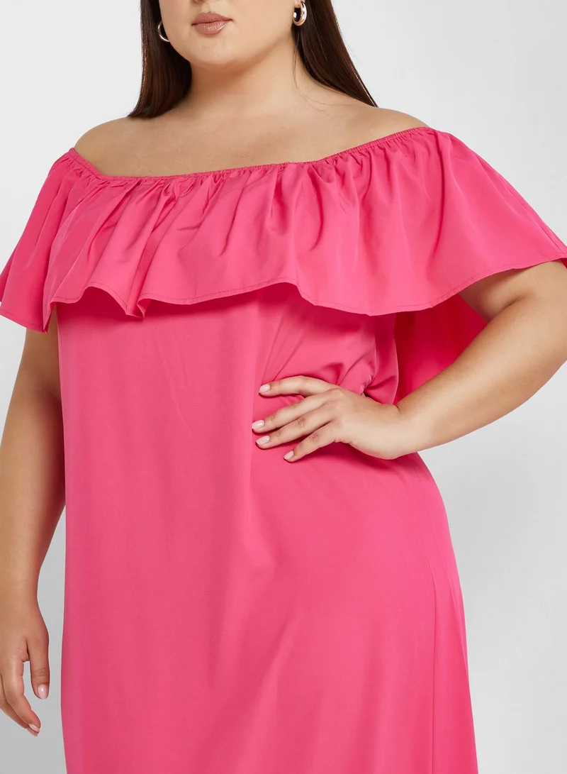 Ginger Plus Off Shoulder Frill Detail Dress