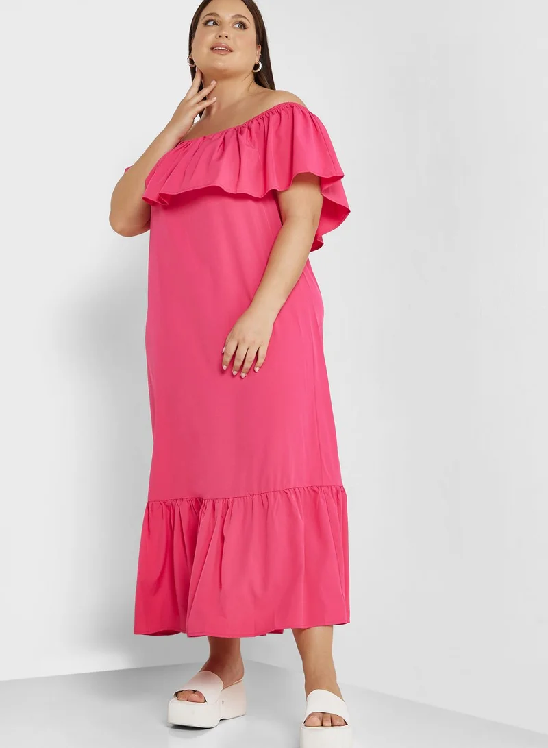 Ginger Plus Off Shoulder Frill Detail Dress