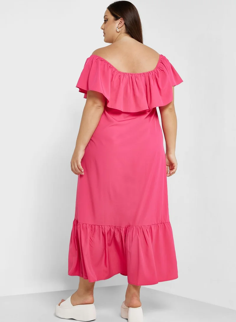 Ginger Plus Off Shoulder Frill Detail Dress