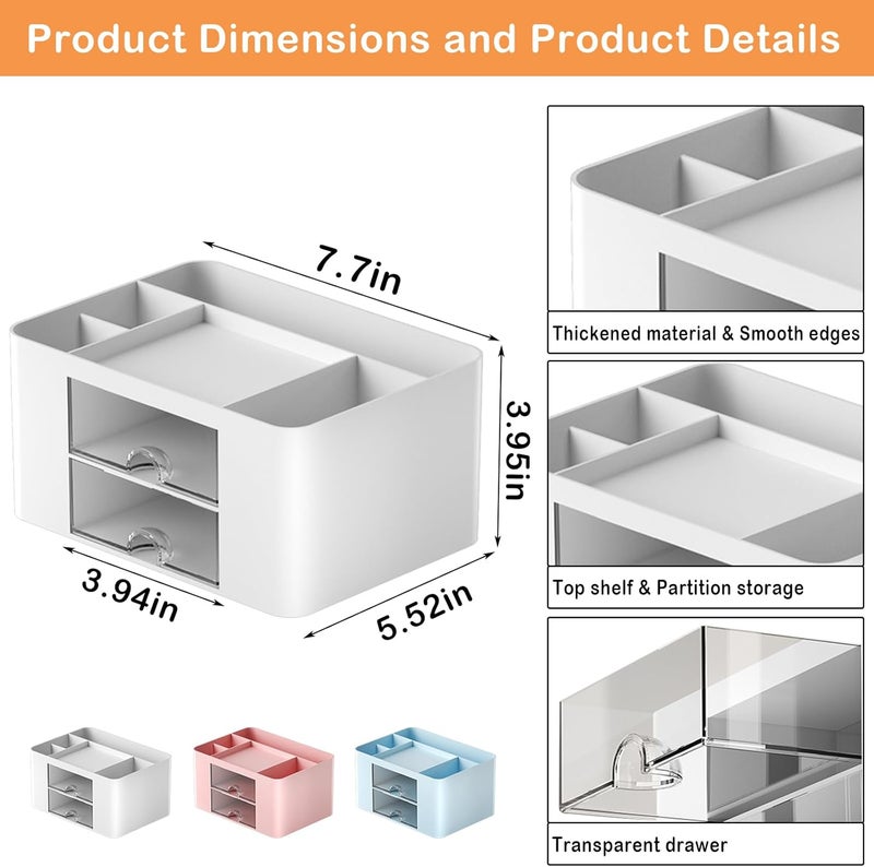 COMFYROOM Desk Organizer with 4 Compartments and 2 Drawers, Pen Holder for Desktop Storage, Makeup Organizer, Desk Organization and Accessories for School, Home, Office Supplies (White) - Image 2
