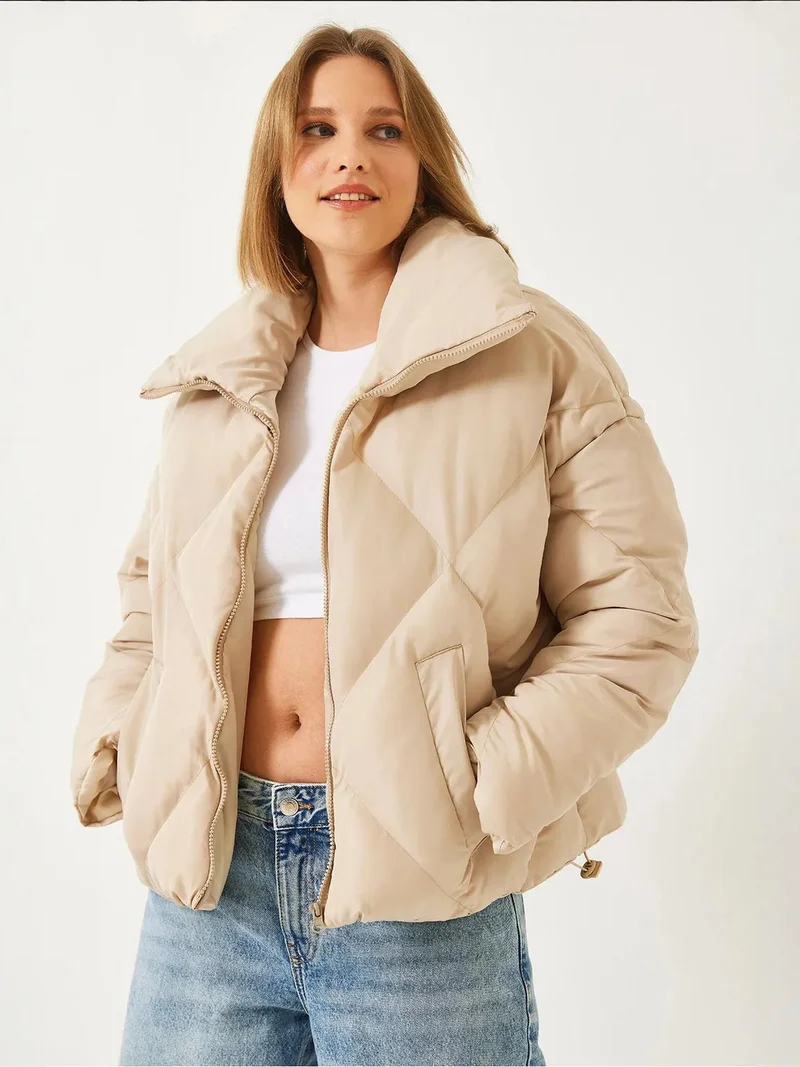 Bianco Lucci Beige Natural LUCCI Oversized Puffer Coat for Women | Best Price UAE