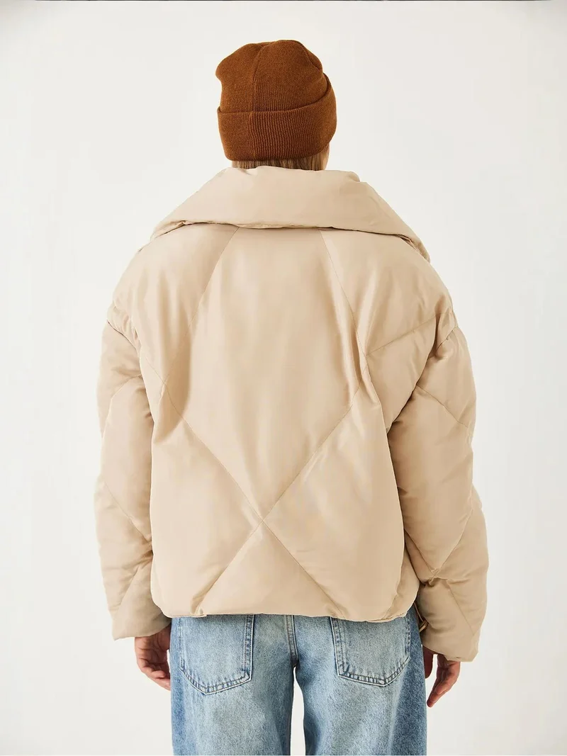 Bianco Lucci Beige Natural LUCCI Oversized Puffer Coat for Women | Best Price UAE
