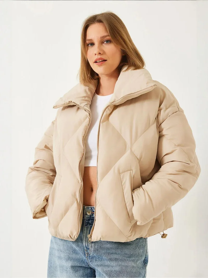 Bianco Lucci Beige Natural LUCCI Oversized Puffer Coat for Women | Best Price UAE