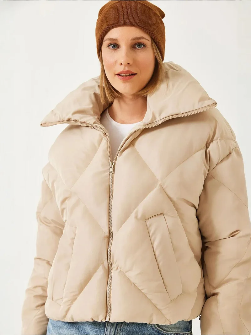 Bianco Lucci Beige Natural LUCCI Oversized Puffer Coat for Women | Best Price UAE