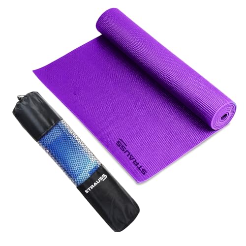Strauss Multi-Purpose Yoga Mat with Carry Bag|Eco-friendly Anti-Slip Exercise & Fitness Yoga Mat for Men & Women|Home Gym Mat for Workout,Yoga,Pilates & Floor Exercises|Sizes: 4mm/6mm/8mm,(Purple) - Image 1