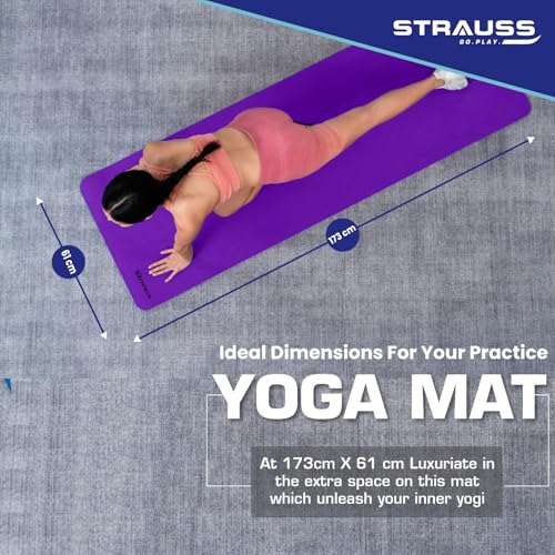 Strauss Multi-Purpose Yoga Mat with Carry Bag|Eco-friendly Anti-Slip Exercise & Fitness Yoga Mat for Men & Women|Home Gym Mat for Workout,Yoga,Pilates & Floor Exercises|Sizes: 4mm/6mm/8mm,(Purple) - Image 3