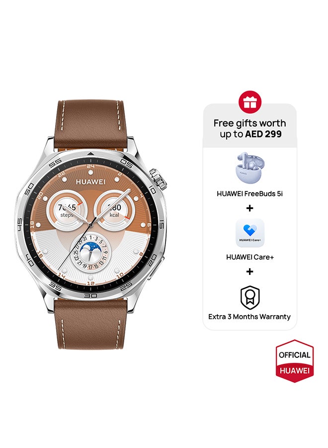 HUAWEI WATCH GT5 46mm Smartwatch,  HW Care + 3 Month Extra warranty + Freebuds5i Brown - Image 1
