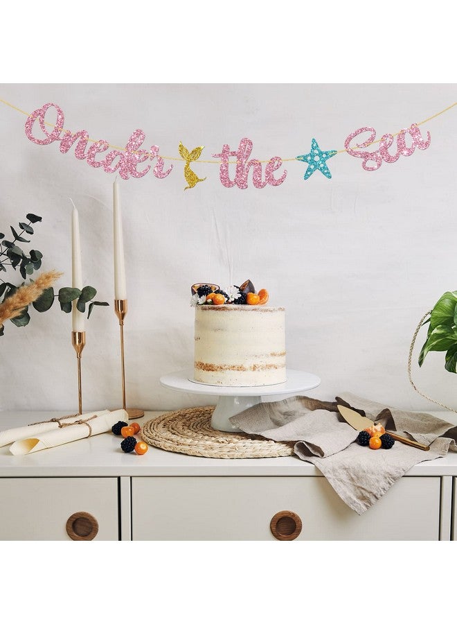WeBenison Oneder the Sea Banner/Mermaid Theme 1st Birthday Banner/Baby Shower/Baby Girl 1st Birthday Party Decoration Supplies Pink Glitter - Image 5