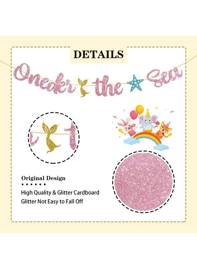 WeBenison Oneder the Sea Banner/Mermaid Theme 1st Birthday Banner/Baby Shower/Baby Girl 1st Birthday Party Decoration Supplies Pink Glitter - Image 3