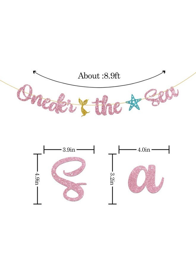 WeBenison Oneder the Sea Banner/Mermaid Theme 1st Birthday Banner/Baby Shower/Baby Girl 1st Birthday Party Decoration Supplies Pink Glitter - Image 2