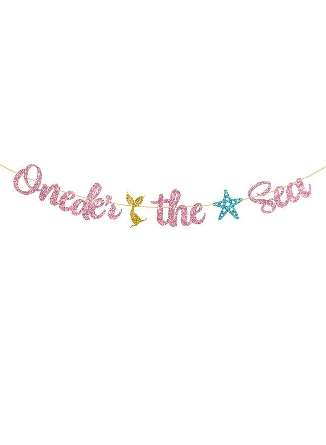 WeBenison Oneder the Sea Banner/Mermaid Theme 1st Birthday Banner/Baby Shower/Baby Girl 1st Birthday Party Decoration Supplies Pink Glitter - Image 1