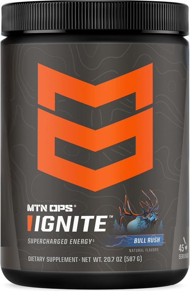 MTN OPS Ignite Energy Drink Powder Gluten Free Nootropic Supplement Drink Mix L Arginine L Citrulline Caffeine  Nootropic Sugar Free Drink Mix 45 Servings Bull Rush - Image 1