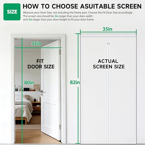 HOFUDON Upgraded Magnetic Screen Door Mesh, Full Strip Magnets, Heavy Duty Fiberglass Mesh, Door Screen Magnetic Closure for Single Door Size 32 x 80 Inch, Screen Door Size 35 x 82 Inch White - Image 2