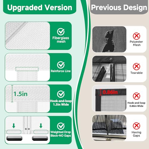 HOFUDON Upgraded Magnetic Screen Door Mesh, Full Strip Magnets, Heavy Duty Fiberglass Mesh, Door Screen Magnetic Closure for Single Door Size 32 x 80 Inch, Screen Door Size 35 x 82 Inch White - Image 5