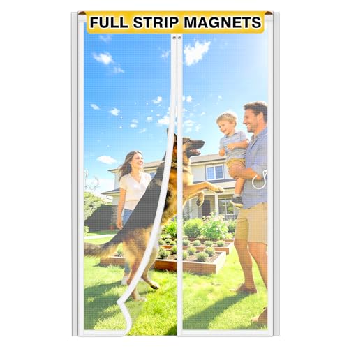 HOFUDON Upgraded Magnetic Screen Door Mesh, Full Strip Magnets, Heavy Duty Fiberglass Mesh, Door Screen Magnetic Closure for Single Door Size 32 x 80 Inch, Screen Door Size 35 x 82 Inch White - Image 1