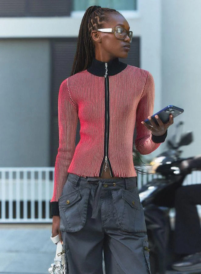 Desigual Red Iridescent knit jacket for Women | Best Price UAE