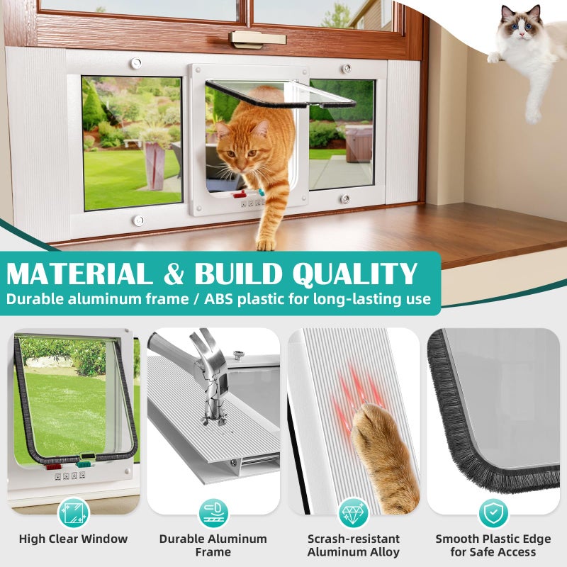 whiffee Aluminum Window Pet Door for Cats - Window Cat Door Insert Horizontal, Adjustable to Fit Window Width 31" to 36", Weatherproof Cat Window Door with 4 Locking Modes, Magnetic Closure, No-Drill - Image 3
