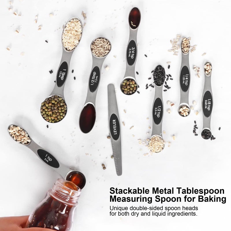 BIDFUL Magnetic Measuring Spoons Set Stainless Steel with Leveler, Stackable Metal Tablespoon Measure Spoon for Baking, Cups and Spoon Set Kitchen Gadgets Apartment Essentials Fits in Spice Jars - Image 5