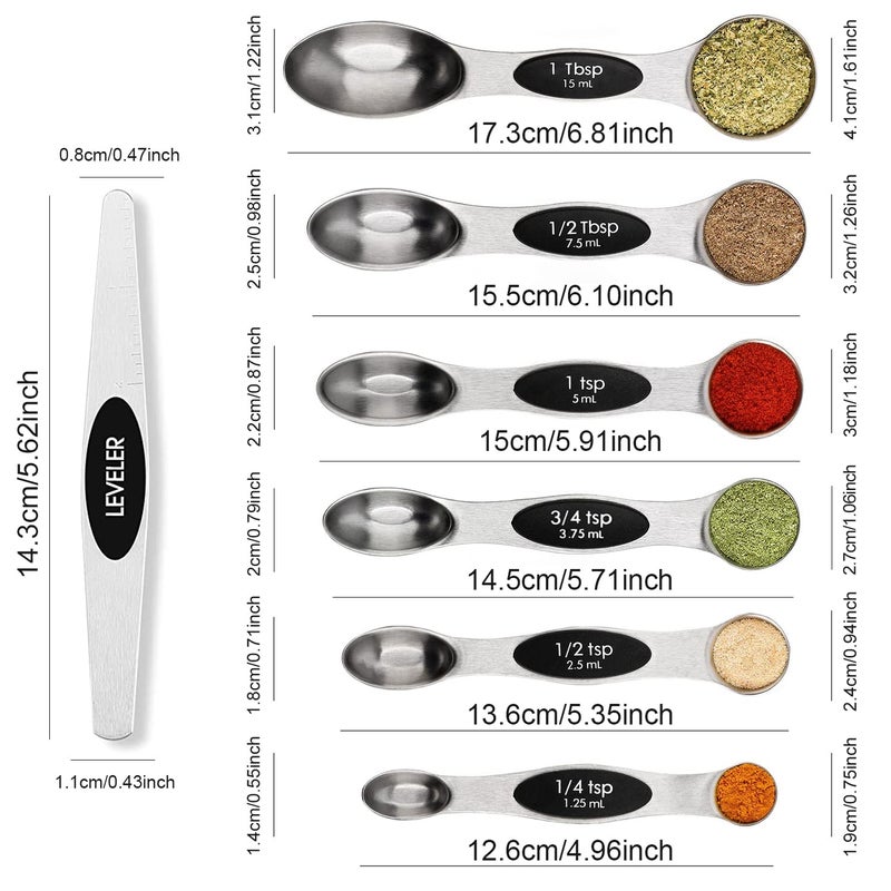 BIDFUL Magnetic Measuring Spoons Set Stainless Steel with Leveler, Stackable Metal Tablespoon Measure Spoon for Baking, Cups and Spoon Set Kitchen Gadgets Apartment Essentials Fits in Spice Jars - Image 2