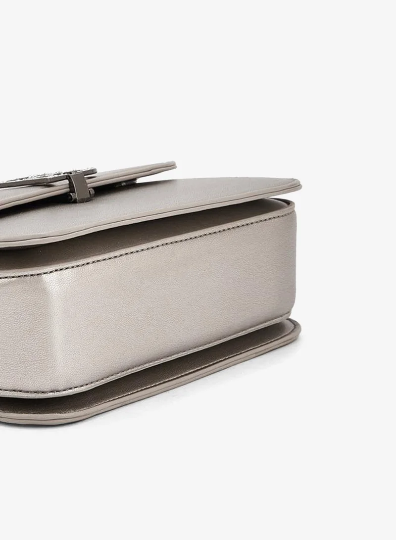 Flora Bella By Shoexpress GREY METALLIC PU CROSSBODY BAG WITH ADJUSTABLE SHOULDER STRAP for Women | Best Price UAE