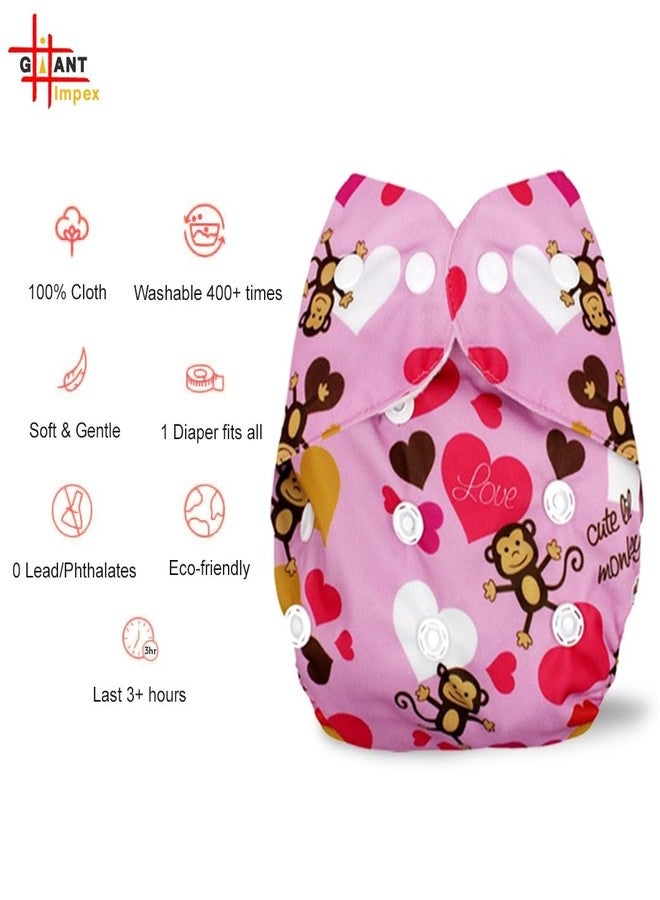 GIANT IMPEX Ultra-Absorbent Cloth Diapers for Printed Cloth Diapers with Adjustable Inserts for Your Little One's Perfect Fit Happy Babies (Pink Colour) - Image 4