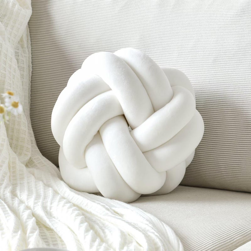 VBGYA Knot Pillow Ball, Soft Home Decorative Throw Pillows Cushion, Round Changeability Knotted Pillows, Modern Home Handmade Cushions for Bedroom, Sofa, Couch (8 Inch, White) - Image 1