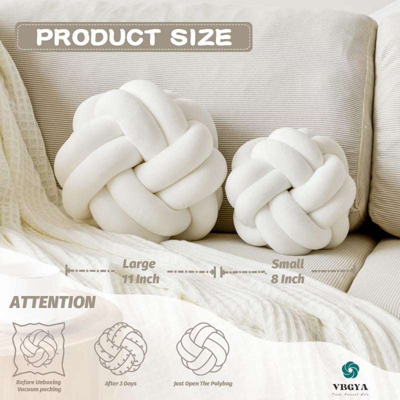 VBGYA Knot Pillow Ball, Soft Home Decorative Throw Pillows Cushion, Round Changeability Knotted Pillows, Modern Home Handmade Cushions for Bedroom, Sofa, Couch (8 Inch, White) - Image 2