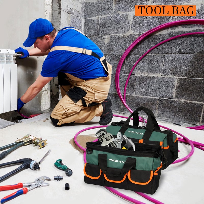 WORLD STAR Tool Bag with Multipurpose Tool Storage Durable Polyester Water Proof Bag Bag for Electricians Plumbers Technicians Household Tool Organiser For all Hand Power Tools - Image 4