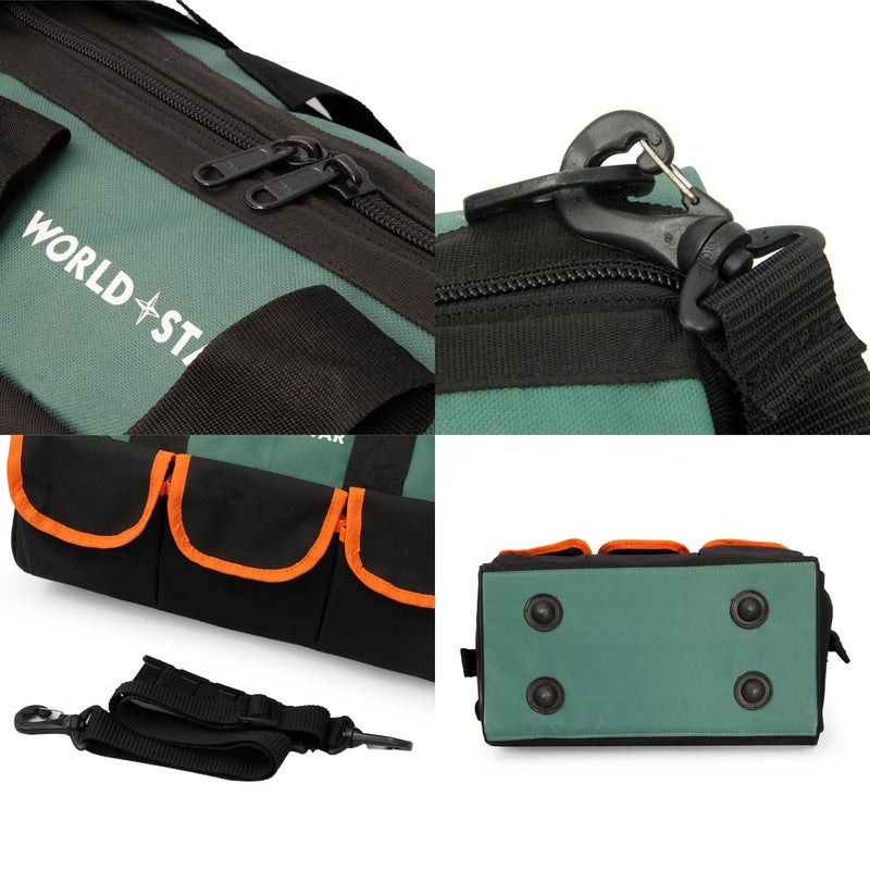 WORLD STAR Tool Bag with Multipurpose Tool Storage Durable Polyester Water Proof Bag Bag for Electricians Plumbers Technicians Household Tool Organiser For all Hand Power Tools - Image 5