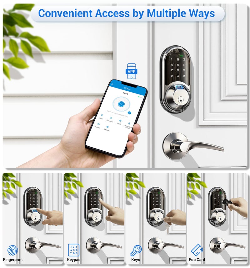 Veise RZ07B Smart Locks for Front Door, 2 Lever Handles, Fingerprint Keyless Entry, App Control Biometric Door Lock Set, Touchscreen Keypad Deadbolt, Easy Install, Auto Locking, Satin Nickel - Image 2
