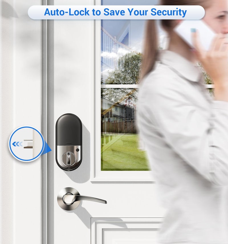 Veise RZ07B Smart Locks for Front Door, 2 Lever Handles, Fingerprint Keyless Entry, App Control Biometric Door Lock Set, Touchscreen Keypad Deadbolt, Easy Install, Auto Locking, Satin Nickel - Image 3