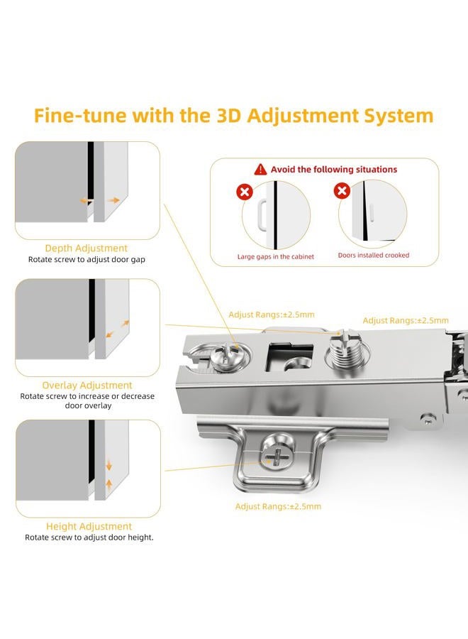Chibery 2 Pack Full Overlay Cabinet Hinges, Regular Standard Closing, Slide-on, Self-Closing, Frameless Concealed Euro 105 Degree Compact Hinges for Kitchen, Bathroom, 3/4" Overlay, Nickel Plated - Image 5