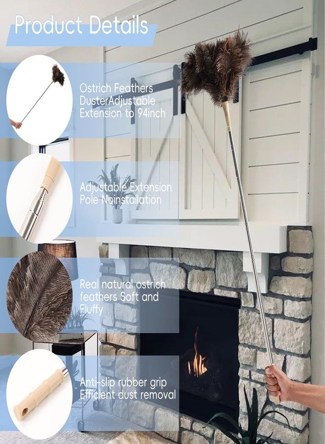THARAHT Extendable Ostrich Feather Duster up to 27-94 inches Fluffy Feathers Long Handle Reusable for Cleaning Ceiling Fan Pendant lamp High Ceiling Blinds Furniture Feather Duster - Image 3