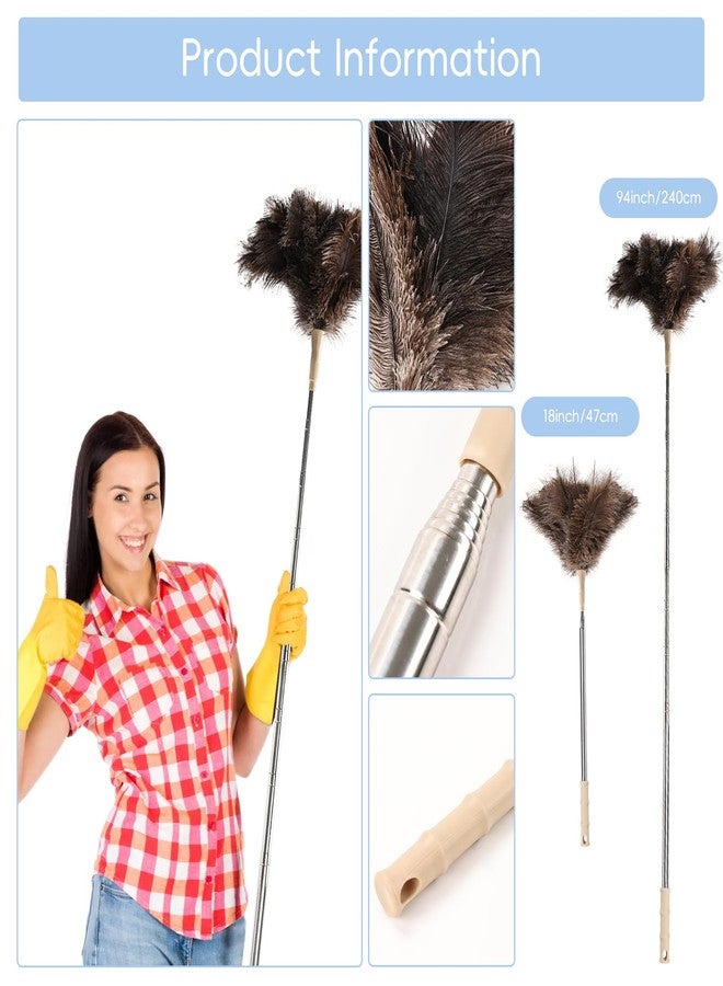 THARAHT Extendable Ostrich Feather Duster up to 27-94 inches Fluffy Feathers Long Handle Reusable for Cleaning Ceiling Fan Pendant lamp High Ceiling Blinds Furniture Feather Duster - Image 2