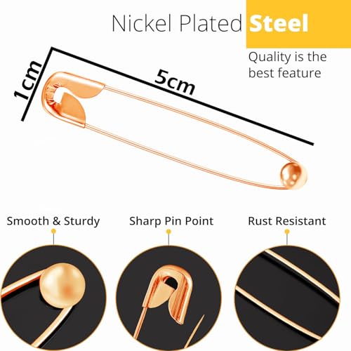 VAMA Fashions Silver Gold Rose Gold Plated Metal Safety Pin Set Draping Saree Pallu Pleats Holding Hijab Locking Sewing Crafting Multipurpose Pins Combo Set for Women (Lehenga Safety Pins) - Image 3