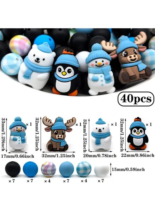 40Pcs Christmas Silicone Beads Set Penguin Snowman Designs Non Toxic For Jewelry Keychains - Image 5